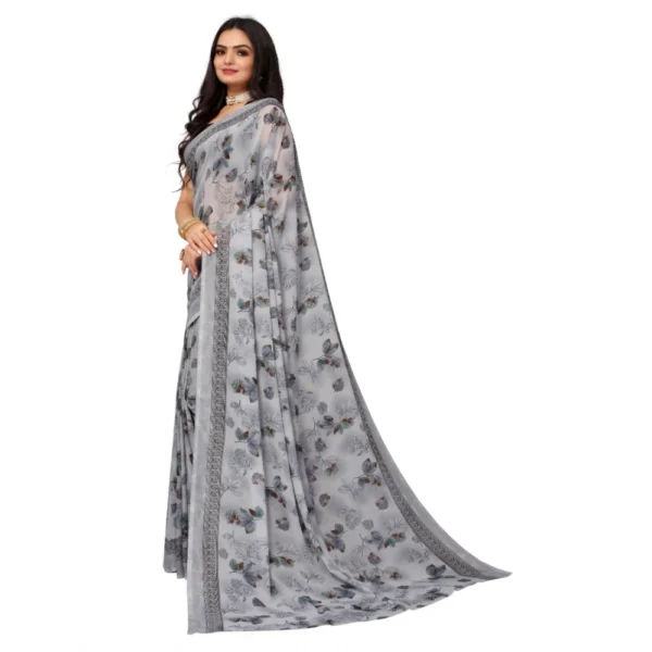 Women's Renial Georgette Floral Printed Sarees (Grey, 5-6 Mtrs)