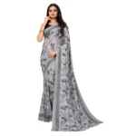 Women's Renial Georgette Floral Printed Sarees (Grey, 5-6 Mtrs)