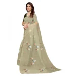 Women's Organza Floral Pattern Sarees (Mehndi, 5-6 Mtrs)