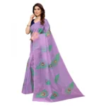 Women's Organza Floral Pattern Sarees (Lavendor, 5-6 Mtrs)