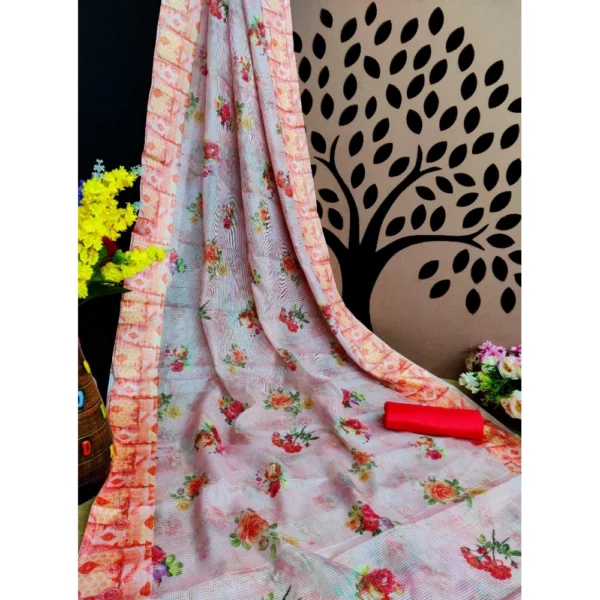 Women's Kota Doria Digital Printed Sarees (Orange Grey, 5-6 Mtrs)