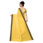 Women's Cotton Blend Stripe Pattern Sarees (Yellow, 5-6 Mtrs)