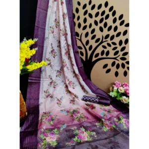 Women's Kota Doria Digital Printed Sarees (Wine, 5-6 Mtrs)