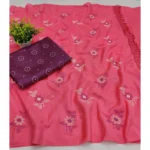 Women's Vichitra Silk Floral Rubber Printed Sarees (Peach, 5-6 Mtrs)