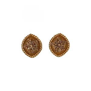 Women's Alloy Ceramic Stone And Designer Work Gold Plated Stud (Gold)