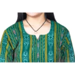 Women's Sambalpuri Certified Handloom Pure Cotton Straight Kurti (Green)