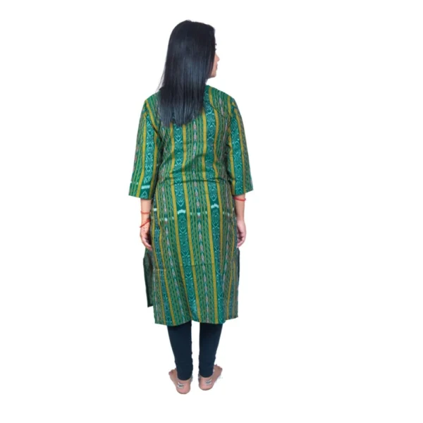 Women's Sambalpuri Certified Handloom Pure Cotton Straight Kurti (Green)