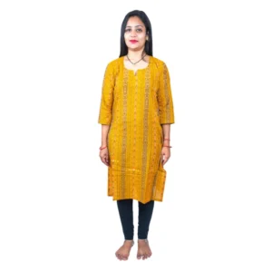 Women's Sambalpuri Certified Handloom Pure Cotton Straight Kurti (Yellow)