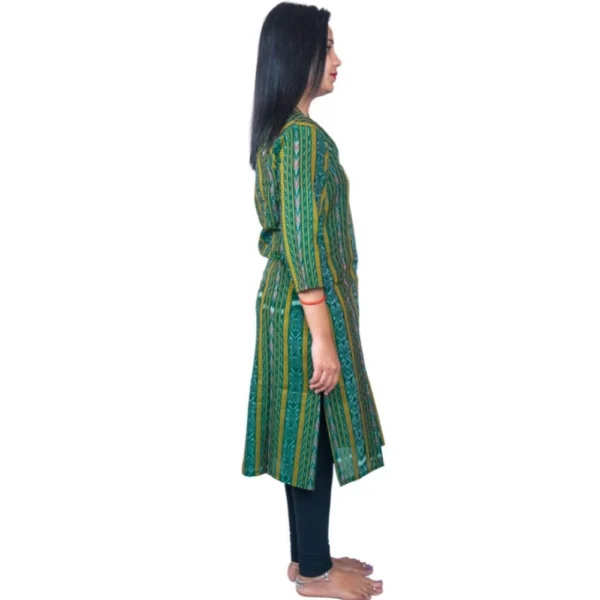 Women's Sambalpuri Certified Handloom Pure Cotton Straight Kurti (Green)