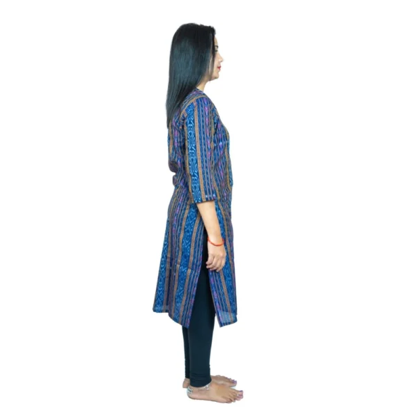 Women's Sambalpuri Certified Handloom Pure Cotton Straight Kurti (Blue)