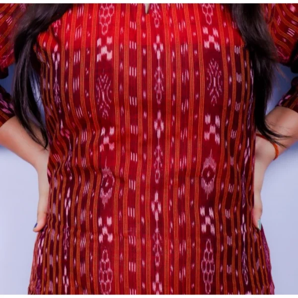 Women's Sambalpuri Certified Handloom Pure Cotton Straight Kurti (Red)