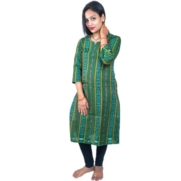 Women's Sambalpuri Certified Handloom Pure Cotton Straight Kurti (Green)