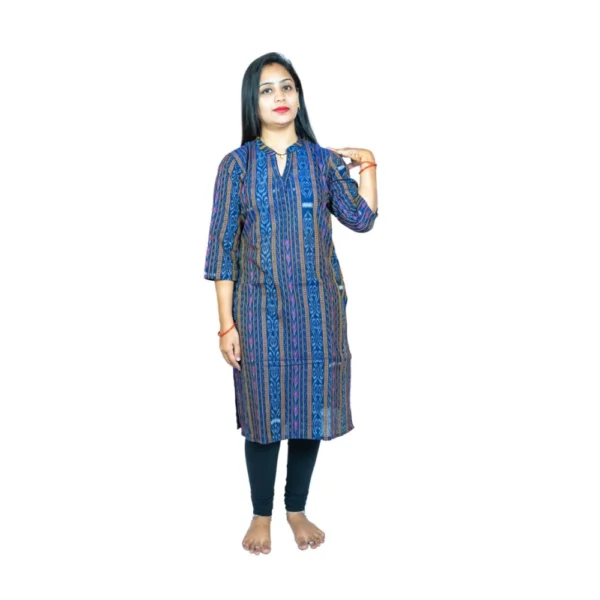 Women's Sambalpuri Certified Handloom Pure Cotton Straight Kurti (Blue)