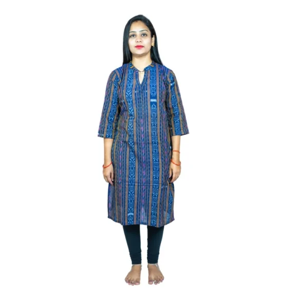 Women's Sambalpuri Certified Handloom Pure Cotton Straight Kurti (Blue)