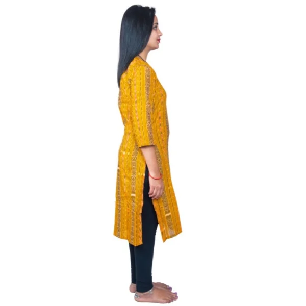 Women's Sambalpuri Certified Handloom Pure Cotton Straight Kurti (Yellow)