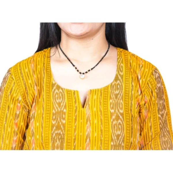 Women's Sambalpuri Certified Handloom Pure Cotton Straight Kurti (Yellow)