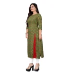 Women's Cotton Print with Foil Frontslit Kurti (Light Green)