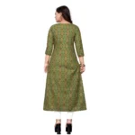 Women's Cotton Print with Foil Frontslit Kurti (Light Green)