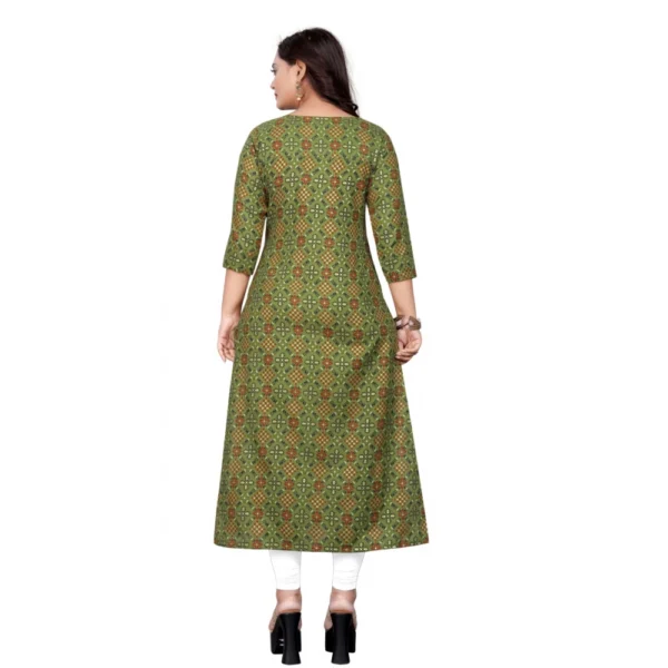 Women's Cotton Print with Foil Frontslit Kurti (Light Green)