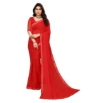 Women's Embellished Dyed Printed Bollywood Georgette Saree With Blouse (Red)