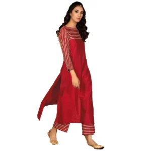 Women's Rayon Three-Quarter Sleeves Kurta Sets(Red)