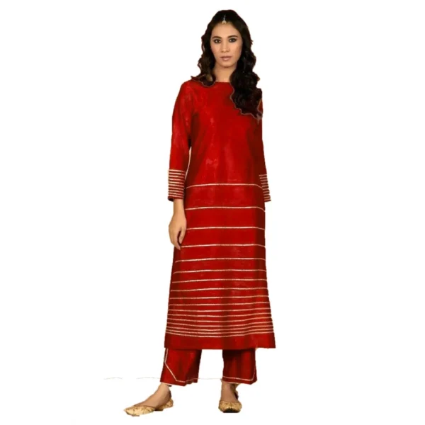 Women's Rayon Three-Quarter Sleeves Kurta Sets(Red)
