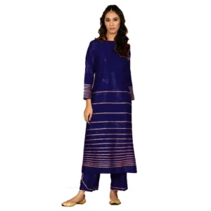 Women's Rayon Three-Quarter Sleeves Kurta Sets(Navy Blue)