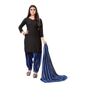 Women's Crepe Unstitched Salwar-Suit Material With Dupatta (Black And Blue, 2-2.5Mtrs)