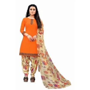 Women's Crepe Unstitched Salwar-Suit Material With Dupatta (Orange, 2-2.5Mtrs)