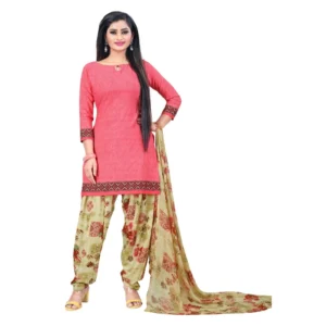 Women's Crepe Unstitched Salwar-Suit Material With Dupatta (Pink, 2-2.5Mtrs)