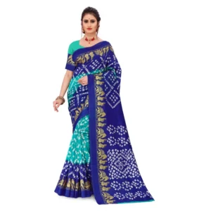 Women's Georgette Printed Saree With Unstitched Blouse (Turquoise Green, 5-6 Mtrs)