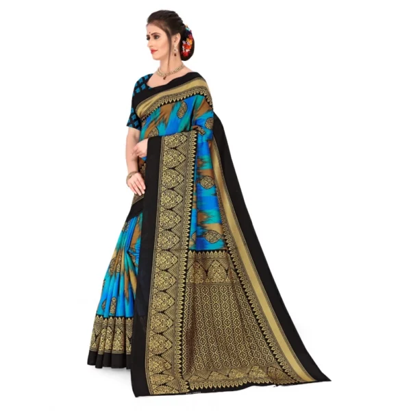 Women's Georgette Printed Saree With Unstitched Blouse (Blue, 5-6 Mtrs)