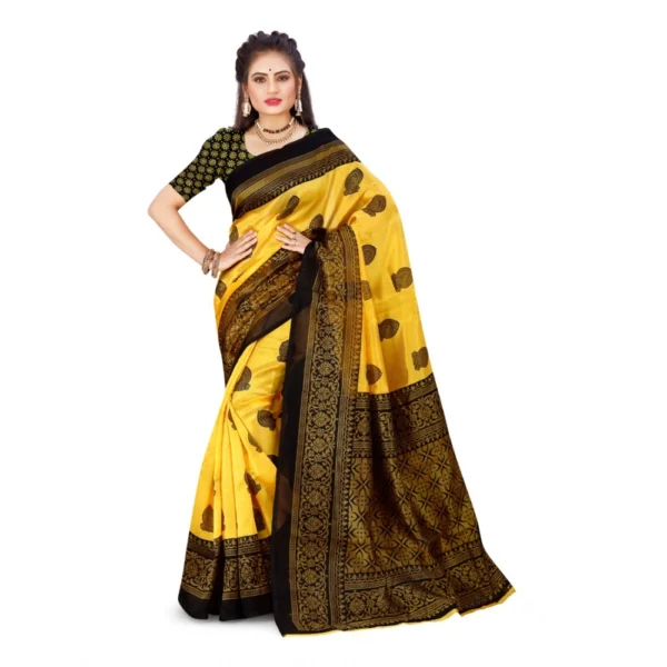 Women's Georgette Printed Saree With Unstitched Blouse (Yellow, 5-6 Mtrs)