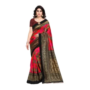 Women's Georgette Printed Saree With Unstitched Blouse (Red, 5-6 Mtrs)