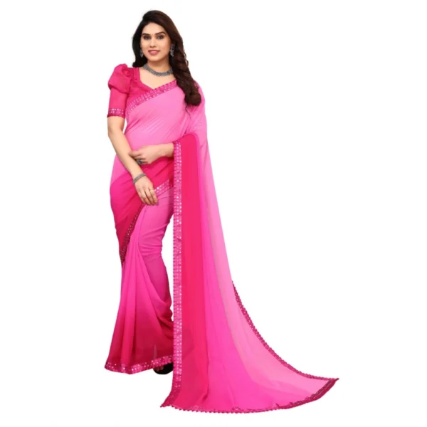 Women's Georgette Printed Saree With Unstitched Blouse (Pink, 5-6 Mtrs)