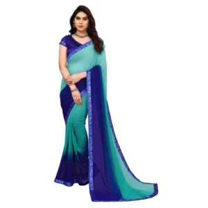 Women's Georgette Printed Saree With Unstitched Blouse (Turquoise Green, 5-6 Mtrs)