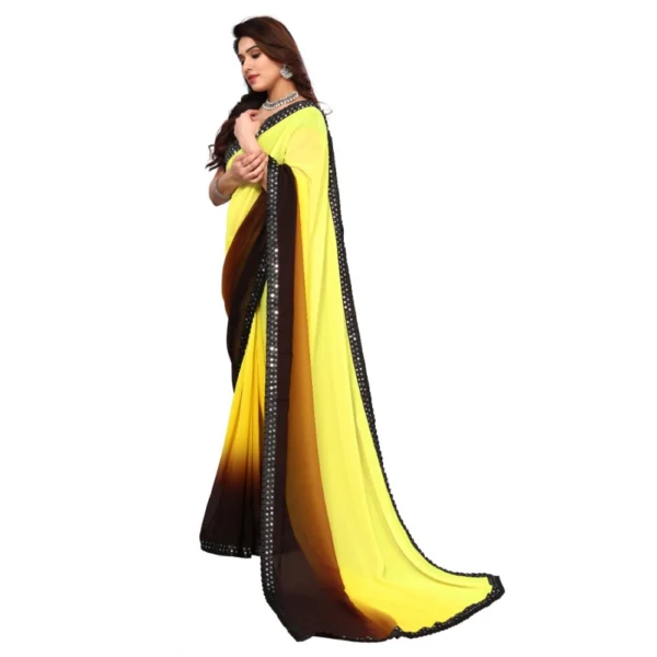Women's Georgette Printed Saree With Unstitched Blouse (Yellow, 5-6 Mtrs)