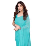Women's Georgette Printed Saree WithOut Blouse (Turquoise Green, 5-6 Mtrs)