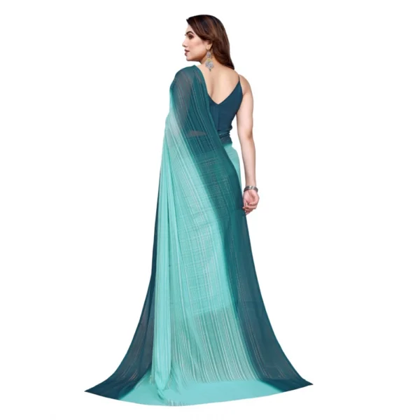 Women's Georgette Printed Saree WithOut Blouse (Turquoise Green, 5-6 Mtrs)