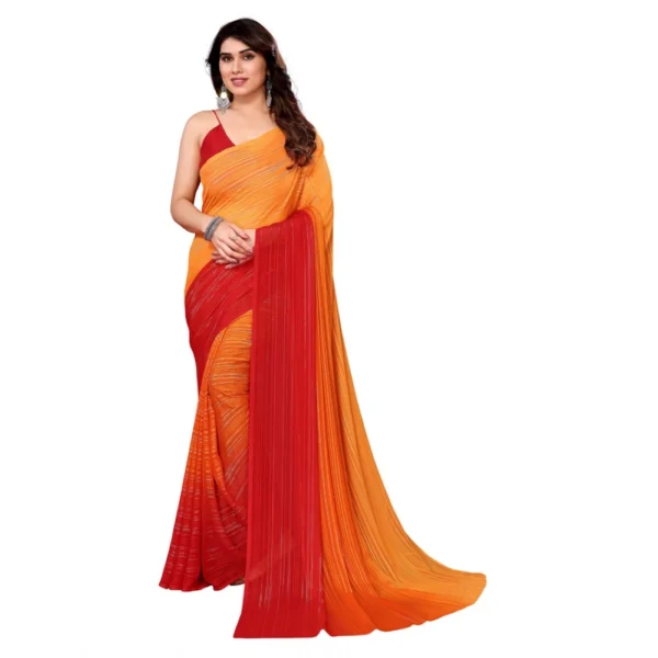 Women's Georgette Printed Saree WithOut Blouse (Orange, 5-6 Mtrs)