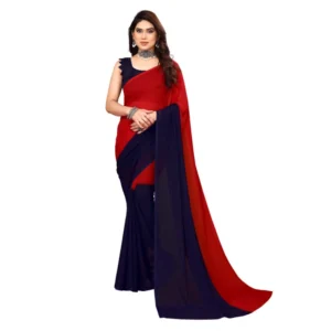 Women's Georgette Printed Saree With Unstitched Blouse (Red, 5-6 Mtrs)