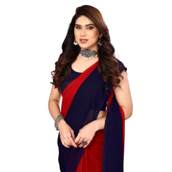 Women's Georgette Printed Saree With Unstitched Blouse (Red, 5-6 Mtrs)