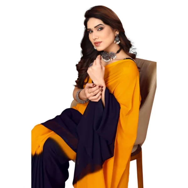 Women's Georgette Printed Saree With Unstitched Blouse (Yellow, 5-6 Mtrs)