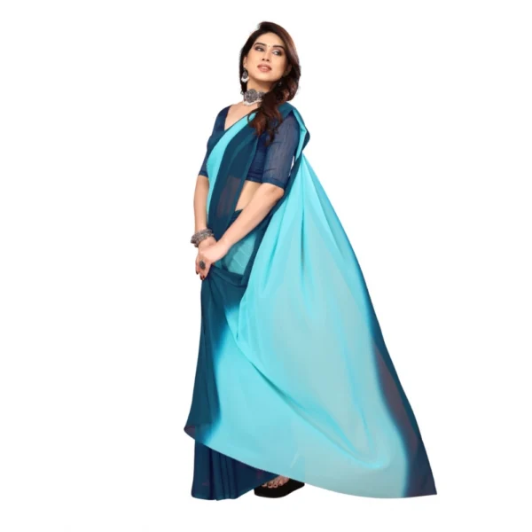 Women's Georgette Printed Saree With Unstitched Blouse (Turquoise Green, 5-6 Mtrs)