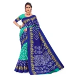 Women's Georgette Printed Saree With Unstitched Blouse (Turquoise Green, 5-6 Mtrs)