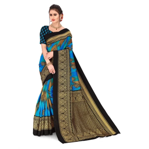 Women's Georgette Printed Saree With Unstitched Blouse (Blue, 5-6 Mtrs)