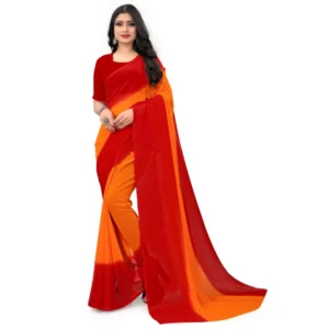 Women's Georgette Printed Saree With Unstitched Blouse (Orange, 5-6 Mtrs)