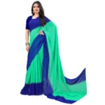 Women's Georgette Printed Saree With Unstitched Blouse (Turquoise Green, 5-6 Mtrs)