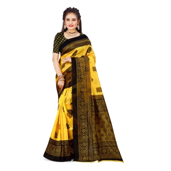 Women's Georgette Printed Saree With Unstitched Blouse (Yellow, 5-6 Mtrs)