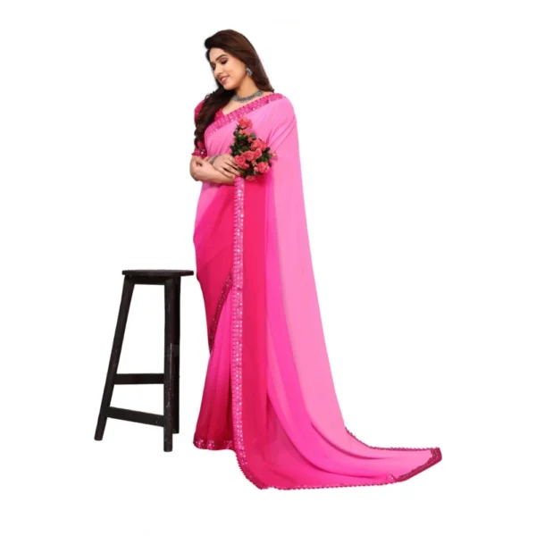 Women's Georgette Printed Saree With Unstitched Blouse (Pink, 5-6 Mtrs)